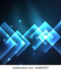 Dark background design with blue shiny glowing effects, lines and glass squares