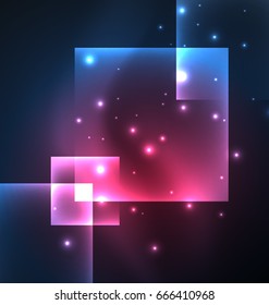Dark background design with blue shiny glowing effects, lines and glass squares