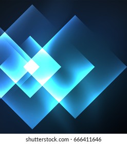 Dark background design with blue shiny glowing effects, lines and glass squares