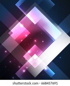 Dark background design with blue shiny glowing effects, lines and glass squares