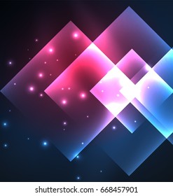Dark background design with blue shiny glowing effects, lines and glass squares