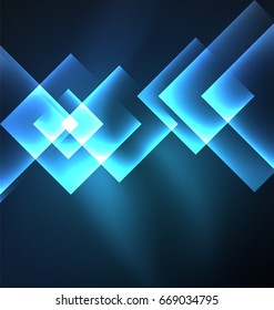 Dark background design with blue shiny glowing effects, lines and glass squares