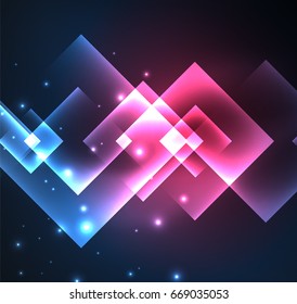 Dunkles Hintergrunddesign mit blauen glänzenden Effekten, Linien und Glasquadraten
