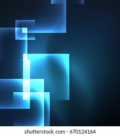 Diseño de fondo oscuro con efectos brillantes azules, líneas y cuadrados de vidrio