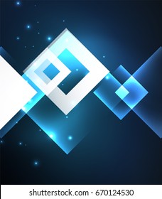 Diseño de fondo oscuro con efectos brillantes azules, líneas y cuadrados de vidrio