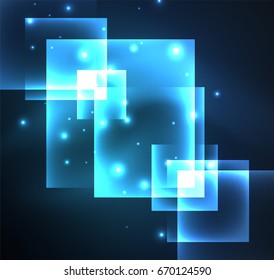 Dark background design with blue shiny glowing effects, lines and glass squares