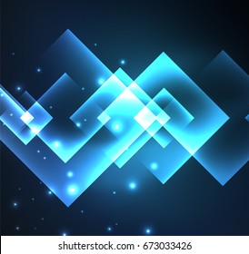 Diseño de fondo oscuro con efectos brillantes azules, líneas y cuadrados de vidrio