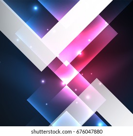 Dark background design with blue shiny glowing effects, lines and glass squares