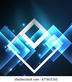 Dark background design with blue shiny glowing effects, lines and glass squares