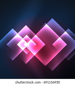 Dark background design with blue shiny glowing effects, lines and glass squares