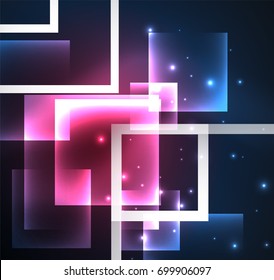 Dark background design with blue shiny glowing effects, lines and glass squares