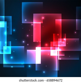 Dark background design with shiny glowing effects, lines and glass squares