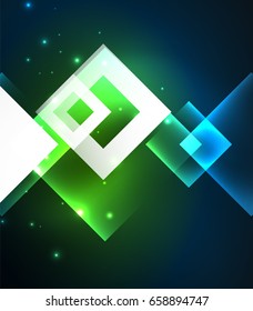 Dark background design with shiny glowing effects, lines and glass squares