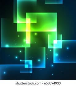 Dark background design with shiny glowing effects, lines and glass squares