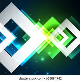 Diseño de fondo oscuro con efectos brillantes, líneas y cuadrados de vidrio