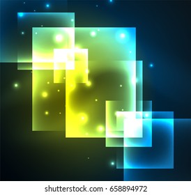 Dark background design with shiny glowing effects, lines and glass squares