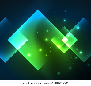Diseño de fondo oscuro con efectos brillantes, líneas y cuadrados de vidrio