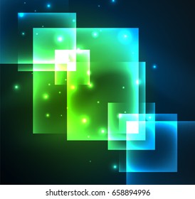 Dark background design with shiny glowing effects, lines and glass squares