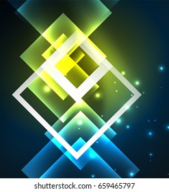 Dark background design with shiny glowing effects, lines and glass squares