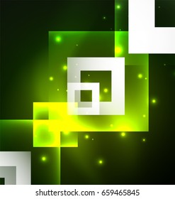 Dark background design with shiny glowing effects, lines and glass squares