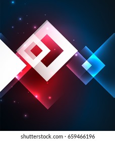 Dark background design with shiny glowing effects, lines and glass squares