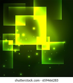 Dark background design with shiny glowing effects, lines and glass squares