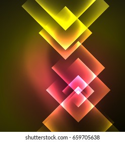 Dark background design with shiny glowing effects, lines and glass squares