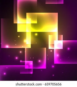 Dark background design with shiny glowing effects, lines and glass squares