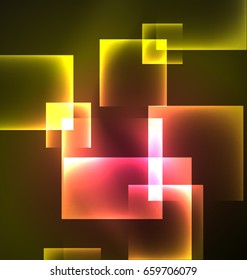 Dark background design with shiny glowing effects, lines and glass squares