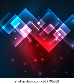 Dark background design with shiny glowing effects, lines and glass squares