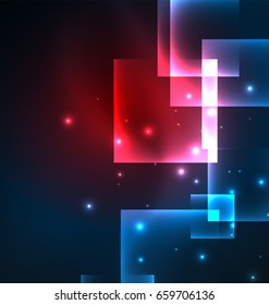 Dark background design with shiny glowing effects, lines and glass squares