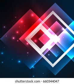 Dark background design with shiny glowing effects, lines and glass squares
