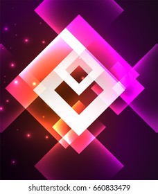 Dark background design with shiny glowing effects, lines and glass squares