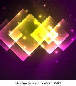 Dark background design with shiny glowing effects, lines and glass squares