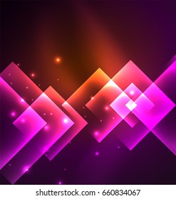 Diseño de fondo oscuro con efectos brillantes, líneas y cuadrados de vidrio