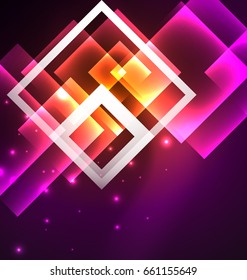 Diseño de fondo oscuro con efectos brillantes, líneas y cuadrados de vidrio