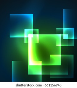 Dark background design with shiny glowing effects, lines and glass squares