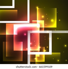 Dark background design with shiny glowing effects, lines and glass squares