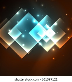 Dark background design with shiny glowing effects, lines and glass squares
