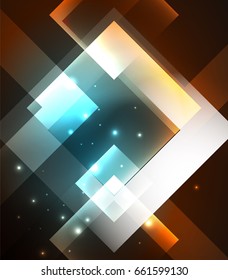 Dark background design with shiny glowing effects, lines and glass squares