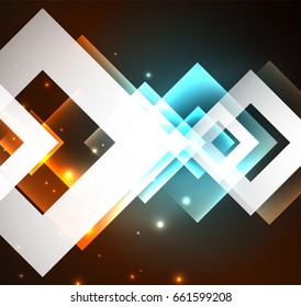 Dark background design with shiny glowing effects, lines and glass squares