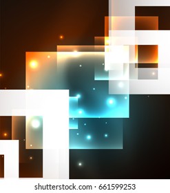 Dark background design with shiny glowing effects, lines and glass squares