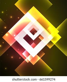 Dark background design with shiny glowing effects, lines and glass squares