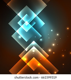 Diseño de fondo oscuro con efectos brillantes, líneas y cuadrados de vidrio