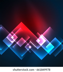 Dark background design with shiny glowing effects, lines and glass squares