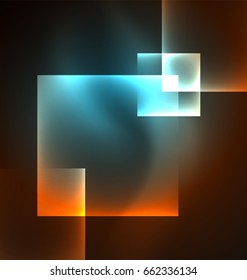 Diseño de fondo oscuro con efectos brillantes, líneas y cuadrados de vidrio