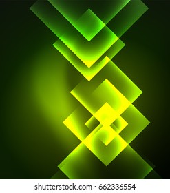 Dunkles Hintergrunddesign mit glänzenden Lichteffekten, Linien und Glasquadraten