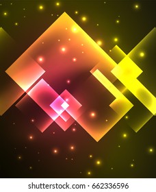 Dark background design with shiny glowing effects, lines and glass squares