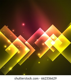 Diseño de fondo oscuro con efectos brillantes, líneas y cuadrados de vidrio