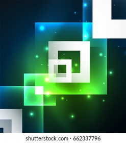 Dark background design with shiny glowing effects, lines and glass squares